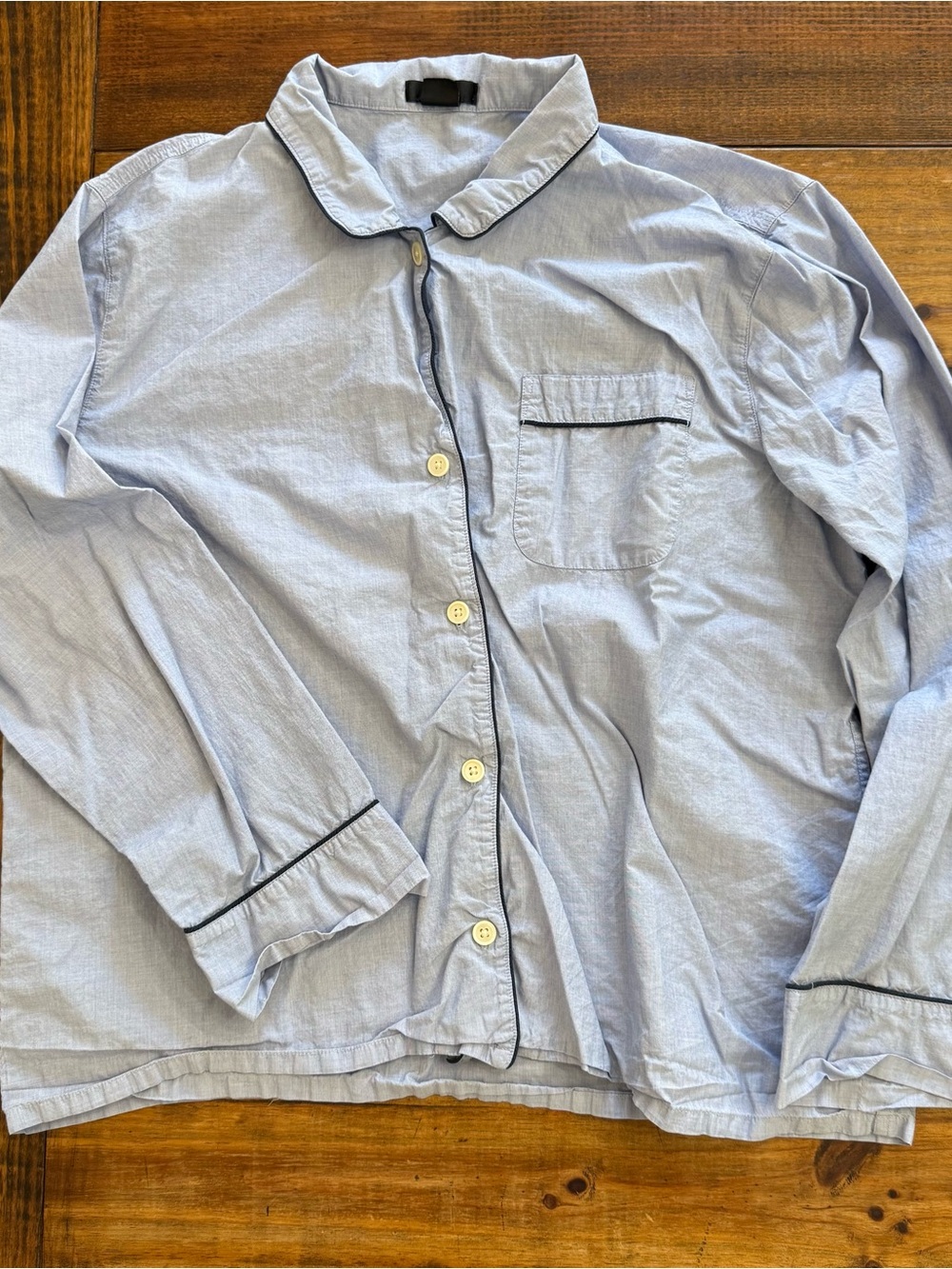 Crew Pajama 2 Piece Set End-On-End 100% Cotton Blue Long Sleeve L Quiet Luxury - Picture 2 of 8